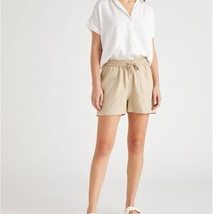 Quince Women's Driftwood European Linen Shorts sz M Elastic Waist. Like new.